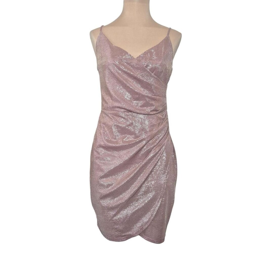 B. Darlin Pink Metallic Bodycon Dress Ruched Party Y2K Size 5/6